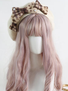 Sweet Lolita Hat Bows Accessory Plaid Polyester Pink Lolita Accessories