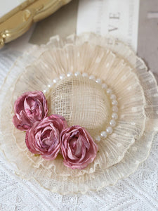 Sweet Lolita Hat Fuchsia Pink Pearls Flowers Accessory Polyester Lolita Accessories