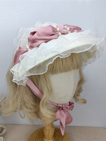 Sweet Lolita Hat Pearls Ruffles Accessory Polyester White Lolita Accessories