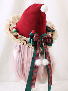Sweet Lolita Hat Red Bows Accessory Color Block Polyester Lolita Accessories