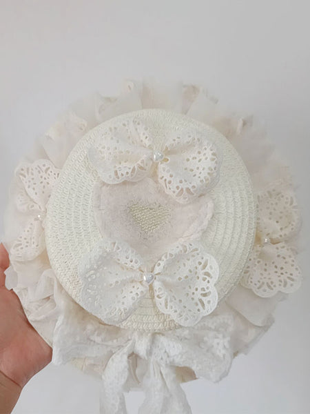 Sweet Lolita Hat Ruffles Lace Accessory Ecru White Lolita Accessories