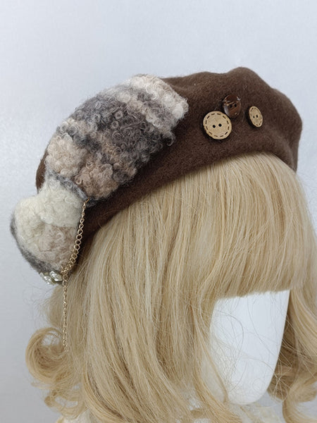 Sweet Lolita Hat Taupe Bows Accessory Polyester Lolita Accessories