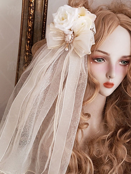 Sweet Lolita Headdress Ecru White Polyester Flowers Accessory Headwear Lolita Headband