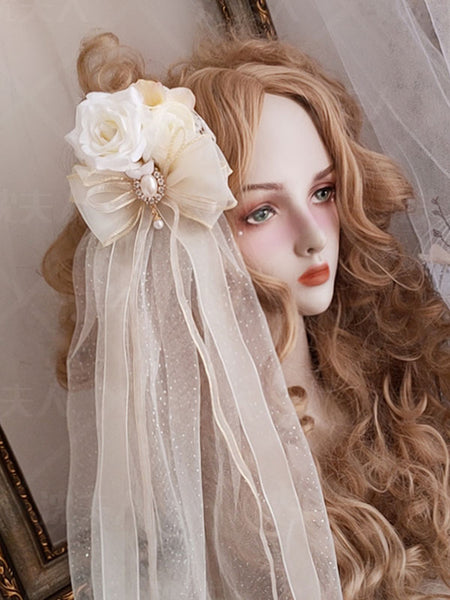 Sweet Lolita Headdress Ecru White Polyester Flowers Accessory Headwear Lolita Headband