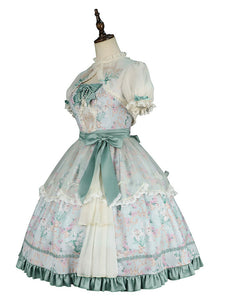 Sweet Lolita JSK Dress Chinese Floral Print Flowers Sage Lolita Jumper Skirts