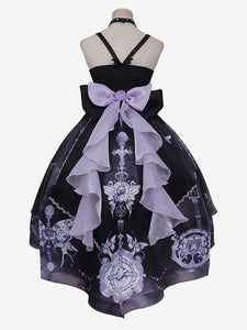Sweet Lolita JSK Dress Floral Print Applique Bows Purple Lolita Jumper Skirts