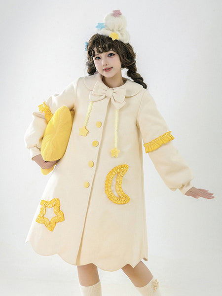 Sweet Lolita Outfits Apricot Bows Ruffles Stars Print Sleeveless Overcoat Jumper