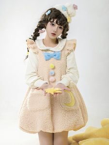 Sweet Lolita Outfits Apricot Bows Ruffles Stars Print Sleeveless Overcoat Jumper