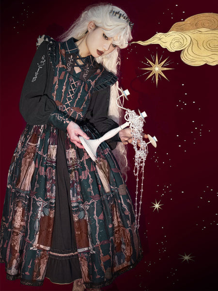 Sweet Lolita Outfits Black Patchwork Long Sleeves Dress
