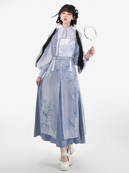 Sweet Lolita Outfits Blue Gray Fringe Long Sleeves