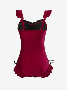 Sweet Lolita Outfits Burgundy Lace Up Ruffles Sleeveless Jumpsuit