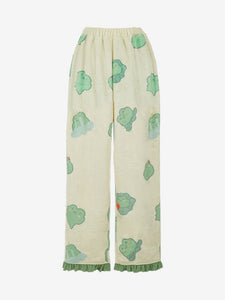 Sweet Lolita Outfits Green Ruffles Floral Print Long Sleeves Pants Hat Top