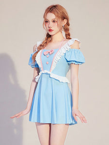 Sweet Lolita Outfits Light Sky Blue Bows Ruffles Short Sleeves Jumpsuit