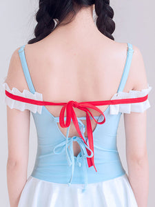 Sweet Lolita Outfits Light Sky Blue Lace Ruffles Sleeveless Jumpsuit