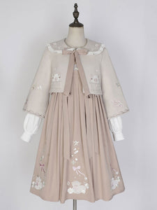 Sweet Lolita Outfits Pink Embroidered Bows Long Sleeves Overcoat Jumper