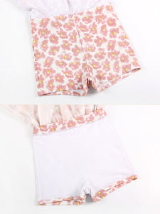 Sweet Lolita Outfits Pink Ruffles Floral Print Sleeveless Top Pants