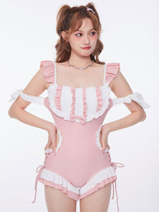 Sweet Lolita Outfits Pink Ruffles Bows Sleeveless Jumpsuit