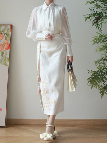 Sweet Lolita Outfits White Jacquard Long Sleeves Jumpsuit
