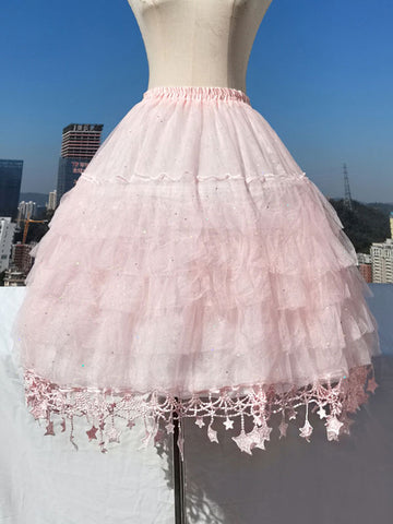 Sweet Lolita Petticoats Polyester Ruffles Sequins Stars Print Pink Lolita Skirt