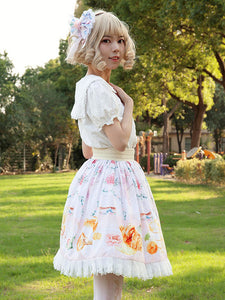 Sweet Lolita SK Angel Beats Ruffles Light Pink Floral Print Lolita Skirts