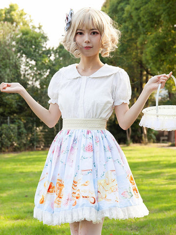 Sweet Lolita SK Floral Print As Image Ruffles Lolita Skirts