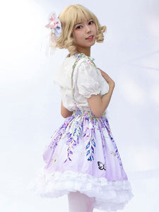 Sweet Lolita SK Floral Print Lilac Ruffles Lolita Skirts