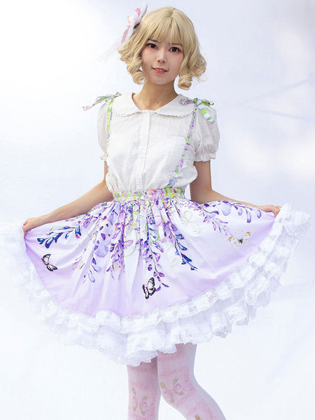 Sweet Lolita SK Floral Print Lilac Ruffles Lolita Skirts