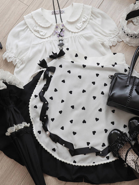 Sweet Lolita SK Magic Tea Party Ruffles White Hearts Pattern Lolita Skirts