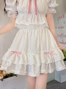 Sweet Lolita SK White Bows Ruffles Lolita Skirts