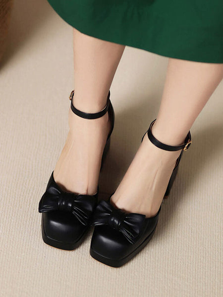 Sweet Lolita Sandals Bows Round Toe PU Leather Black Lolita Summer Shoes