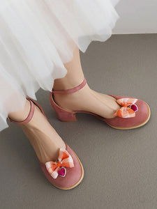 Sweet Lolita Sandals Bows Round Toe PU Leather Pink Lolita Summer Shoes