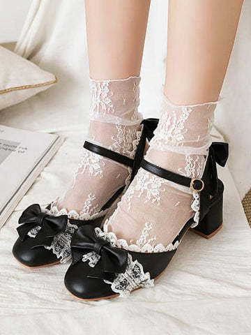 Sweet Lolita Sandals Bows Ruffles Round Toe PU Leather Pink Lolita Summer Shoes