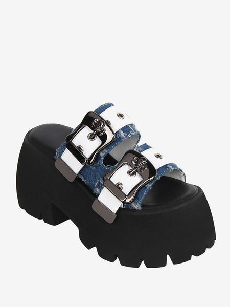 Sweet Lolita Sandals Light Sky Blue PU Leather Round Toe Lolita Summer Shoes