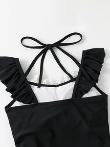 Sweet Lolita Swimsuits Black Ruffles Bows Sleeveless One Piece