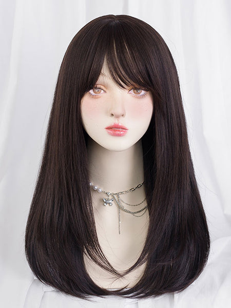 Sweet Lolita Wig Brownish Black Long Heat-resistant Fiber Tousled Lolita Accessories