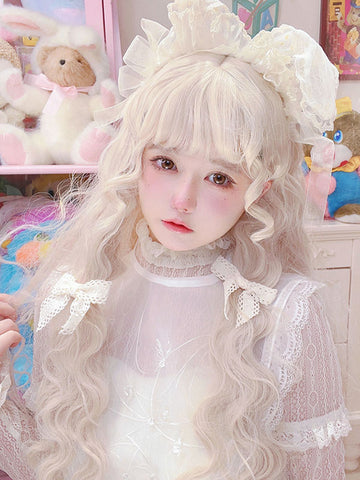 Sweet Lolita Wig Long Heat-resistant Fiber Ecru White Lolita Accessories