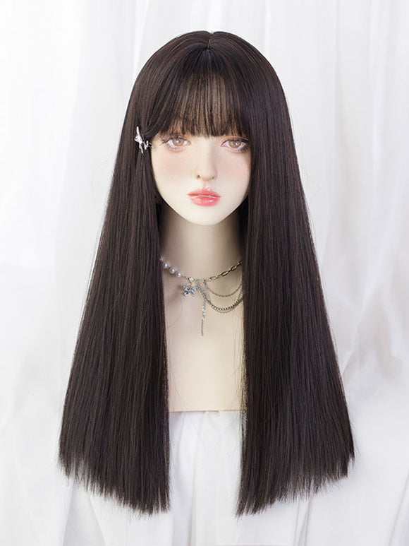 Sweet Lolita Wigs Brownish Black Long Heat-resistant Fiber Lolita Accessories