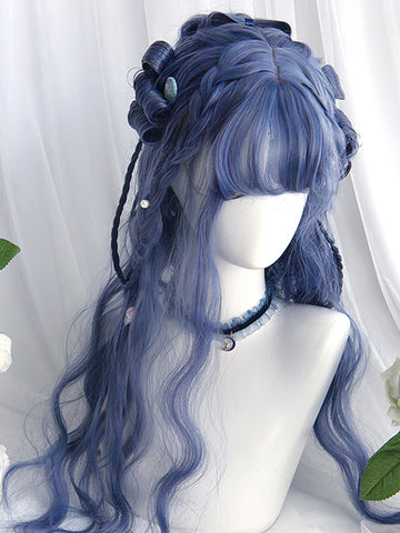 Sweet Lolita Wigs Long Heat-resistant Fiber Blue Lolita Accessories