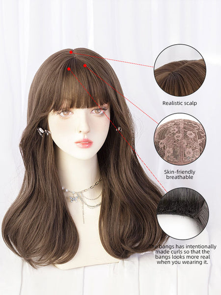 Sweet Lolita Wigs Long Tousled Heat-resistant Fiber Deep Brown Lolita Accessories