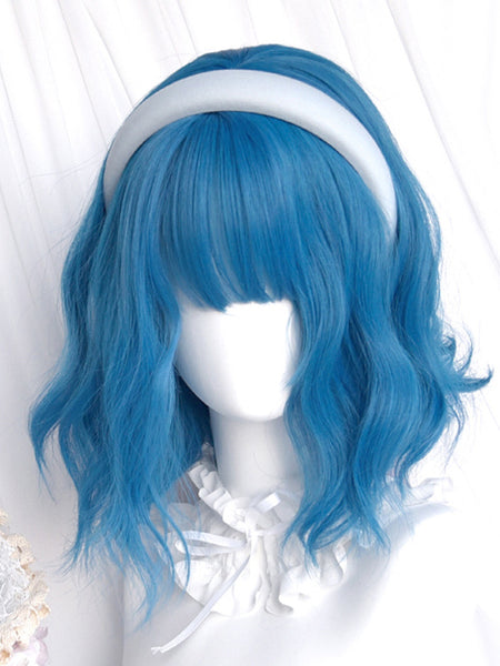 Sweet Lolita Wigs Short Heat-resistant Fiber Blue Lolita Accessories