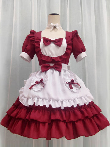 Sweet Maid Lolita Dress Polyester Ruffles Short Sleeves Dress