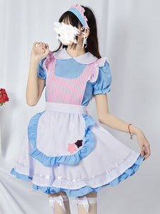 Sweet Maid Lolita Dress Polyester Short Sleeves Ruffles Maid Dress
