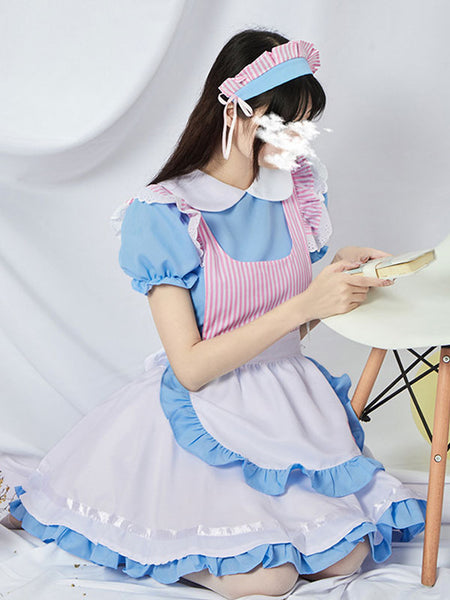 Sweet Maid Lolita Dress Polyester Short Sleeves Ruffles Maid Dress