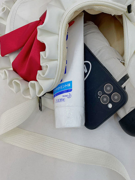 White Lolita Handbag Polyester Bows Ruffles Cross-body Bag Lolita Accessories