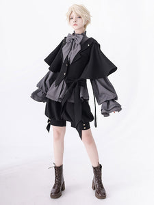 【Pre-sell】 Gothic Lolita Ouji Fashion Black Metal Polyester Overcoat