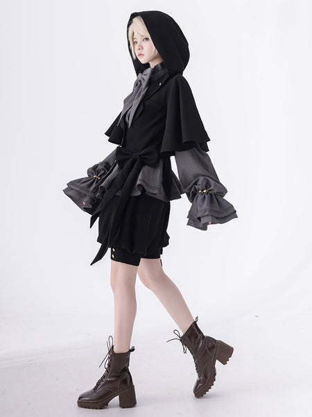 【Pre-sell】 Gothic Lolita Ouji Fashion Black Metal Polyester Overcoat