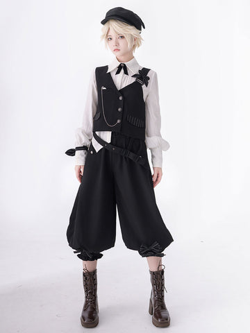 【Pre-sell】 Gothic Lolita Ouji Fashion Bloomers Black Ruffles Cropped Shorts