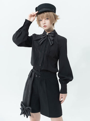 【Pre-sell】 Gothic Lolita Ouji Fashion Bloomers Bow Straight Black Pant