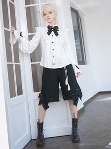 【Pre-sell】 Gothic Lolita Ouji Fashion Bloomers Bows Straight Black Shorts