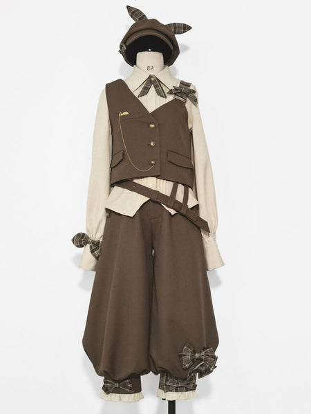 【Pre-sell】 Gothic Lolita Ouji Fashion Brown Asymmetrical Shoulder Strap Waistcoat